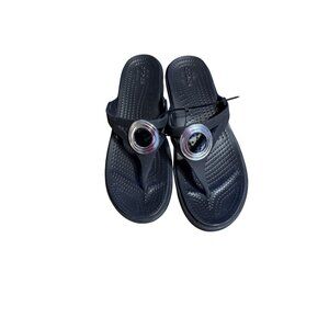 Crocs Black Slip-On Sandals With Silver Ring Detail Womens Size 9